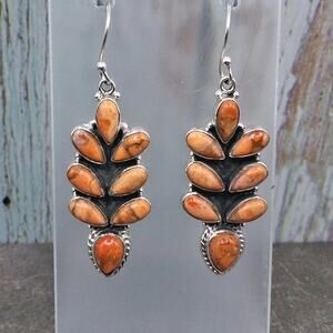 Sterling Silver Spiny Oyster Cluster Dangle Earrings Southwestern Style